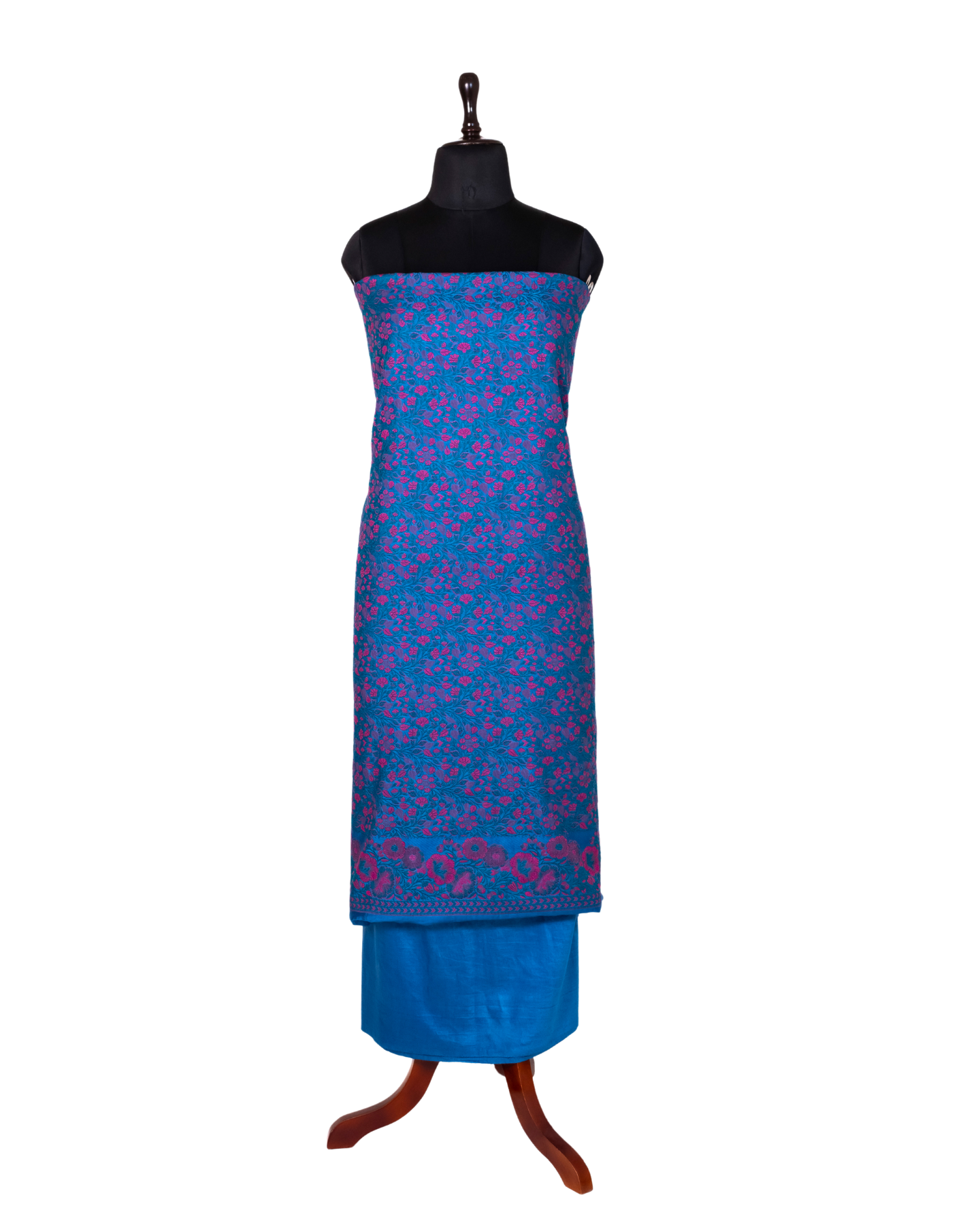 Blue Banarasi Chiniya Silk 3-Piece Suit Set with Jaamdani weaving