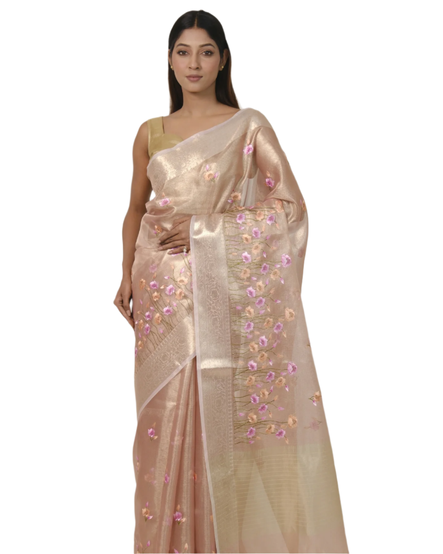 Asmi - Blush Pink Pure Banarasi Kota Tissue Silk Saree