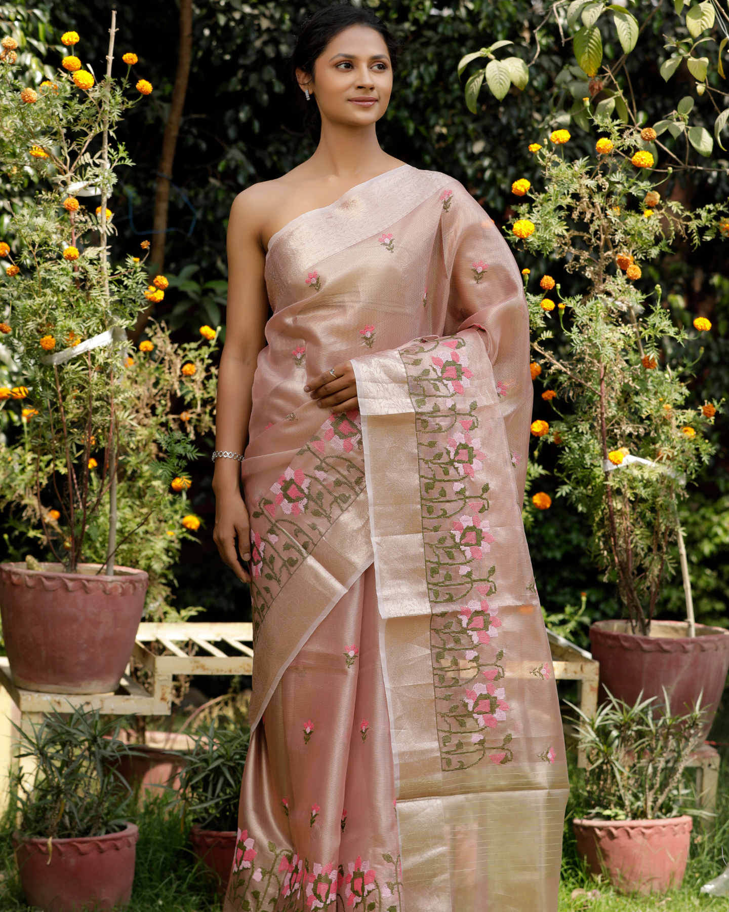 Krishvi - Blush Pink Banarasi Kota Tissue Silk Saree