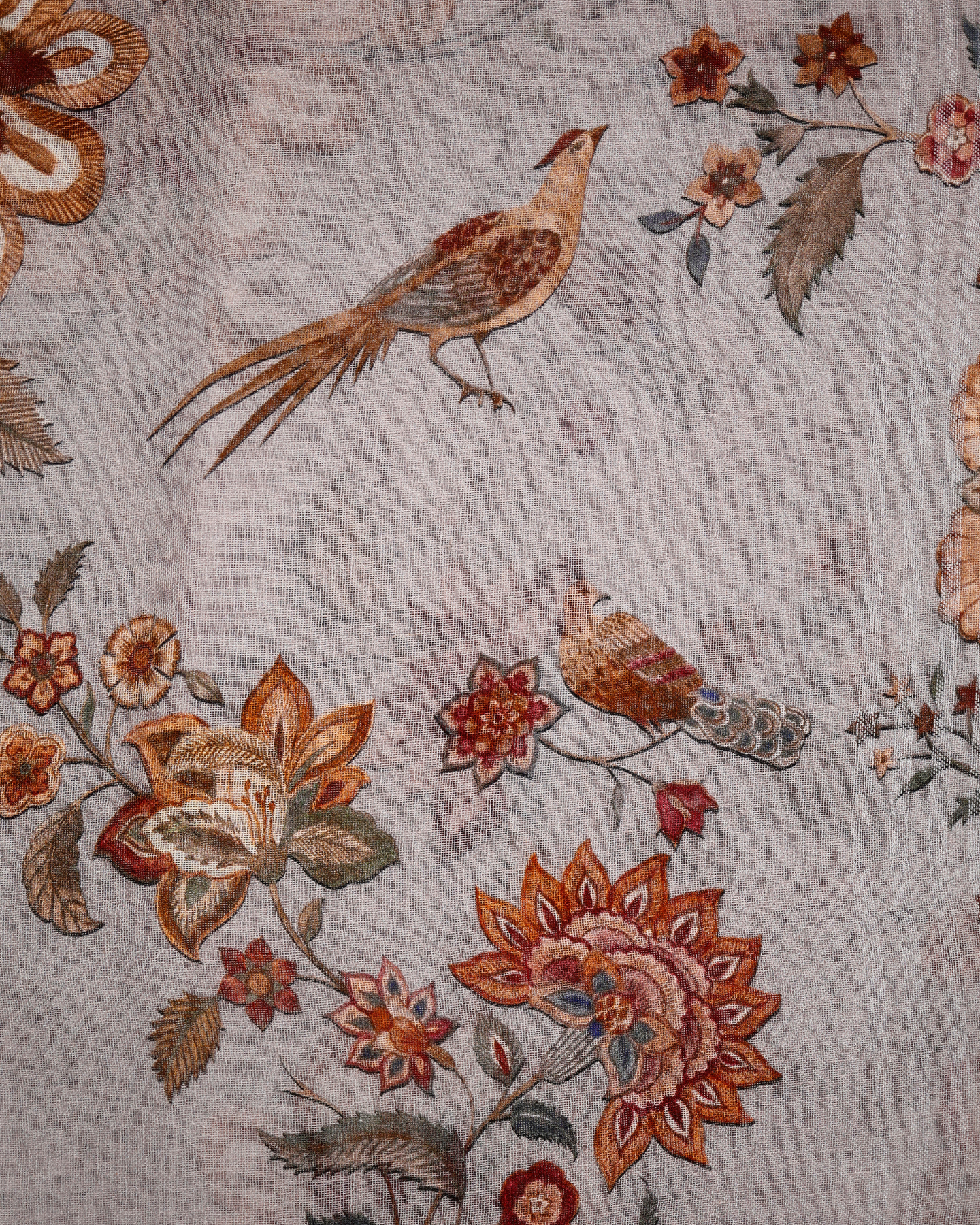 Gray - Floral Linen Saree in Soft Pastels