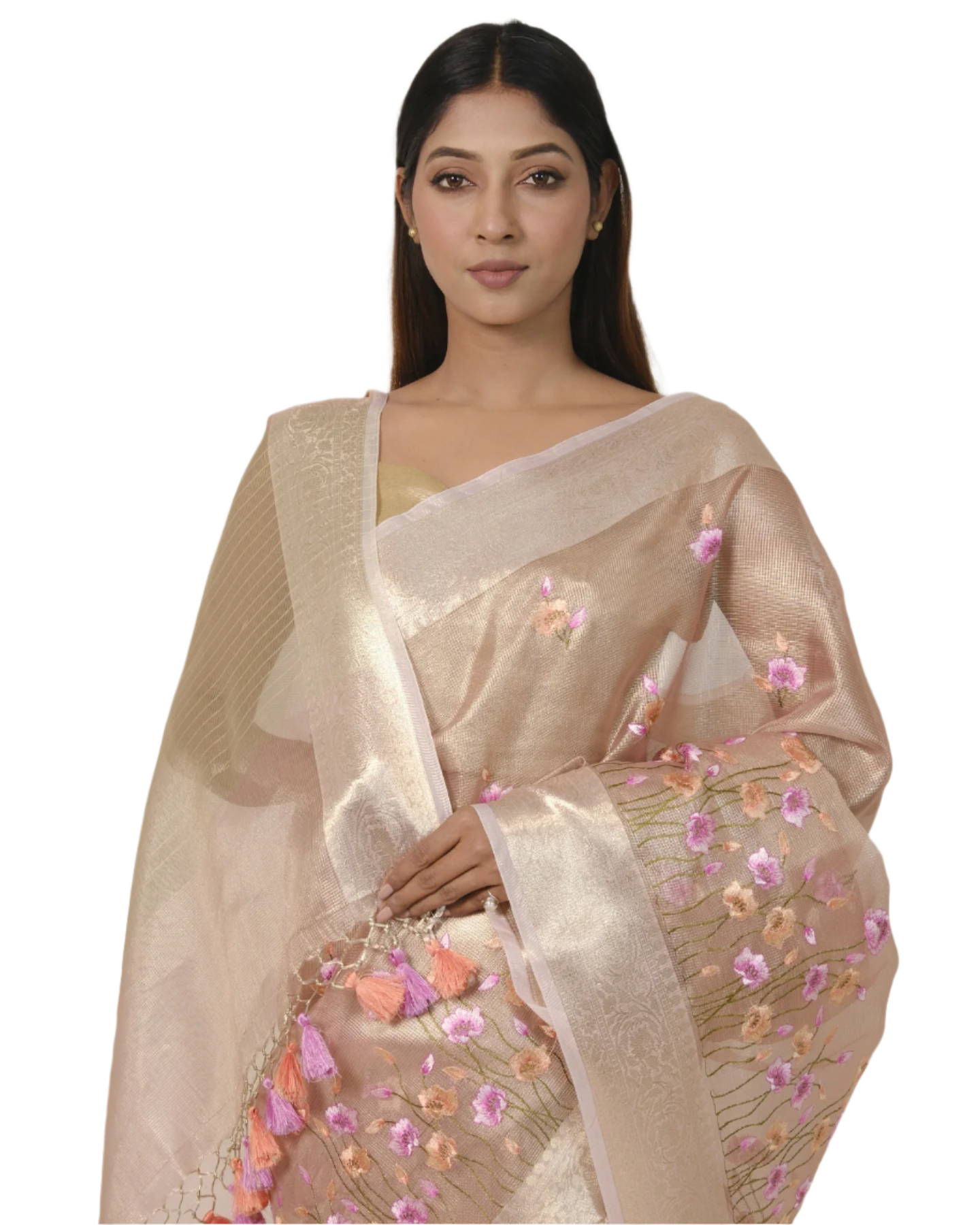 Asmi - Blush Pink Pure Banarasi Kota Tissue Silk Saree