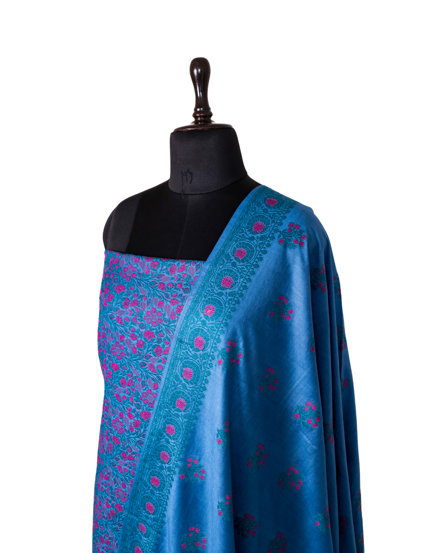 Blue Banarasi Chiniya Silk 3-Piece Suit Set with Jaamdani weaving