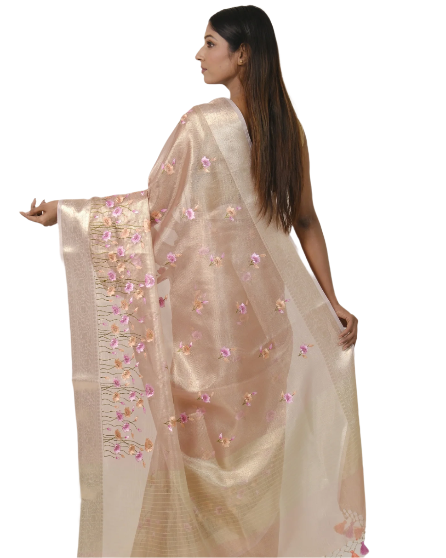 Asmi - Blush Pink Pure Banarasi Kota Tissue Silk Saree