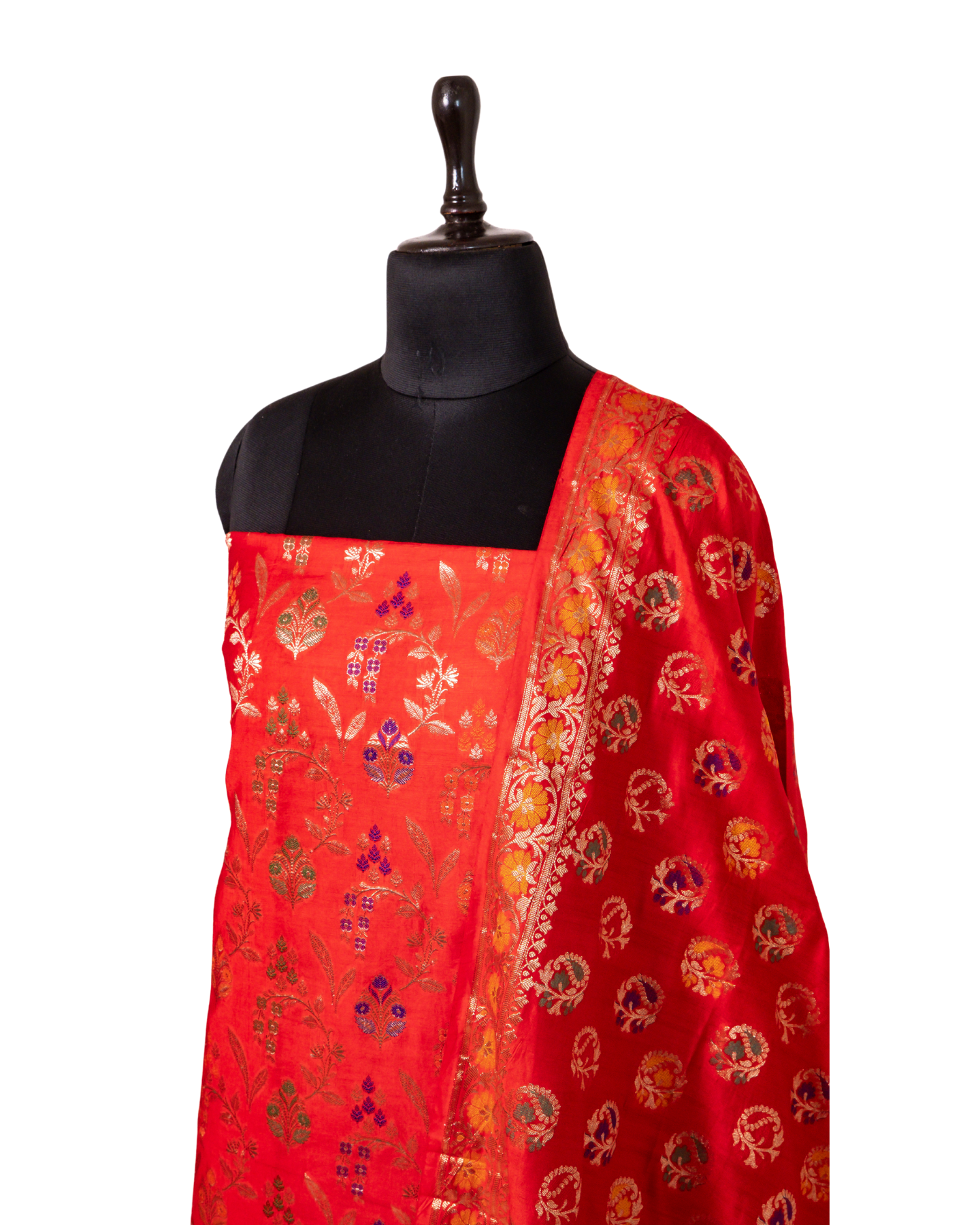 Banarasi Chiniya Silk 3-Piece Suit Set with Floral Meenakari Weaving