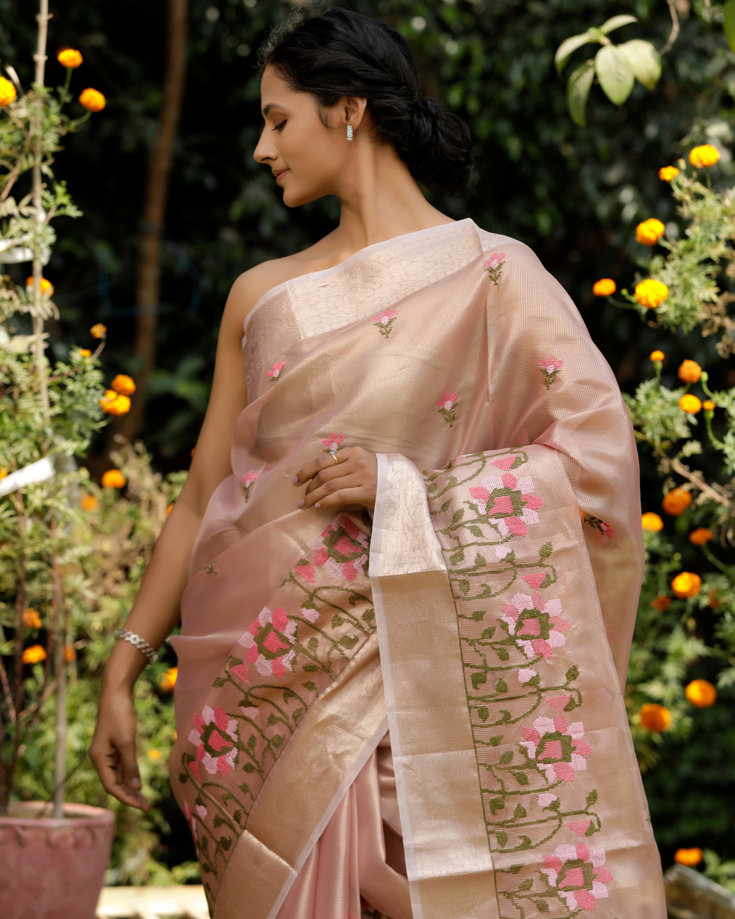 Krishvi - Blush Pink Banarasi Kota Tissue Silk Saree
