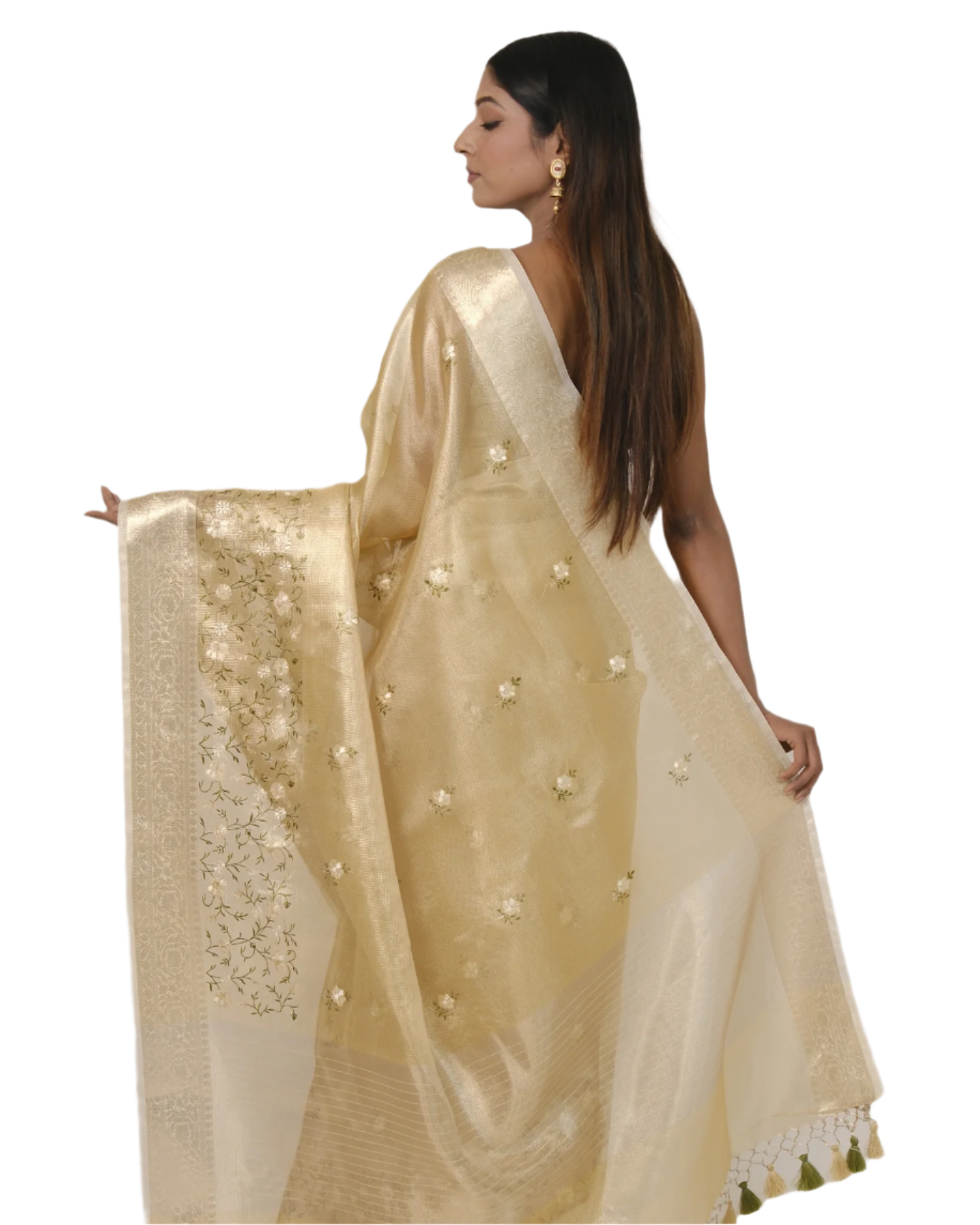 Advika - Tusser gold Pure Banarasi Kota Tissue Silk Saree