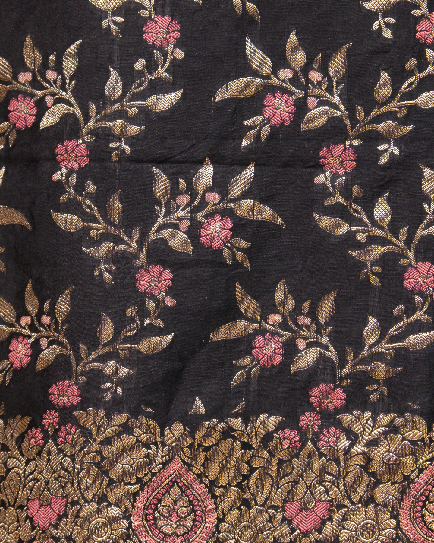 Black Banarasi Chiniya Silk 3-Piece Suit Set with Meenakari Floral Weaving