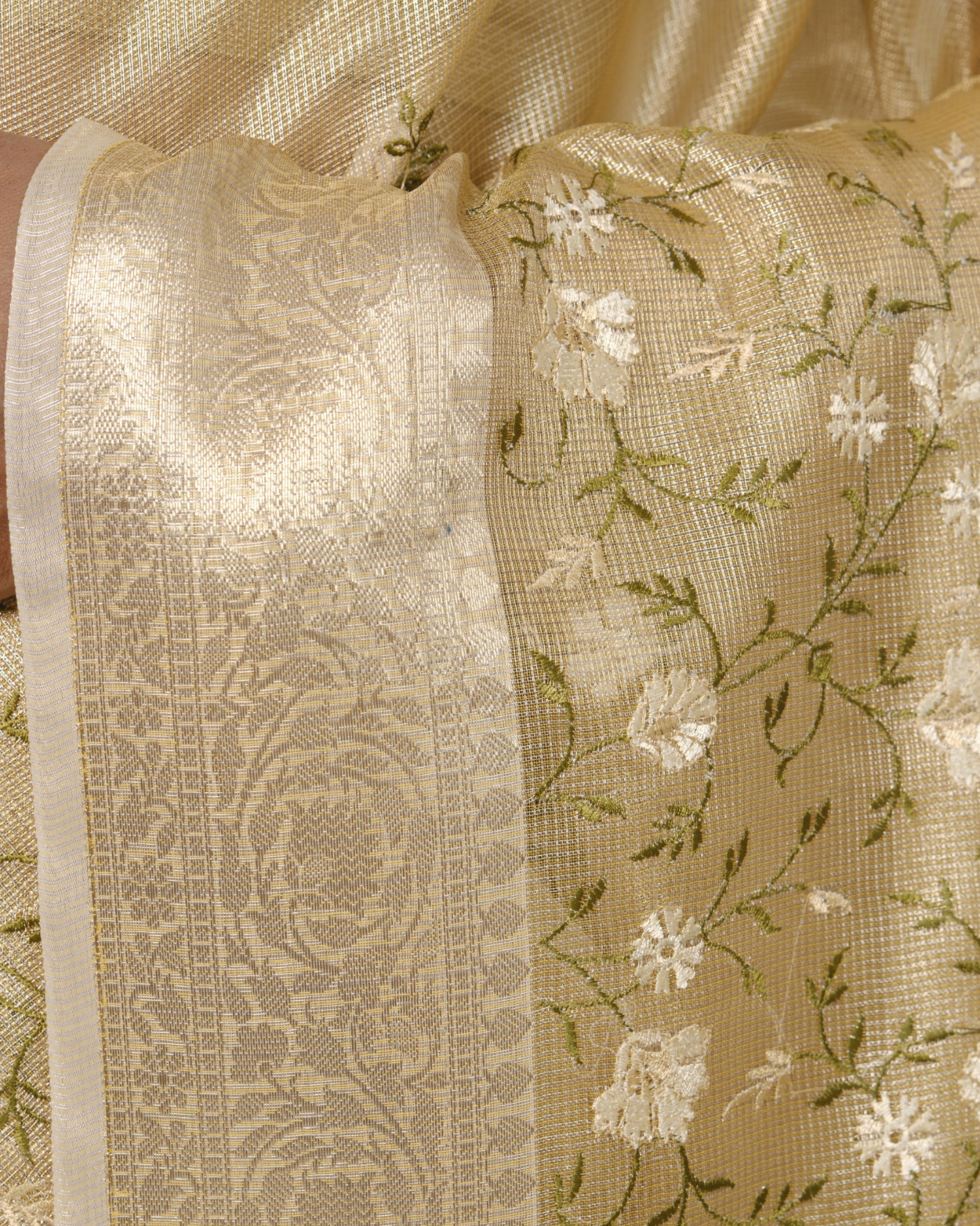 Advika - Tusser gold Pure Banarasi Kota Tissue Silk Saree