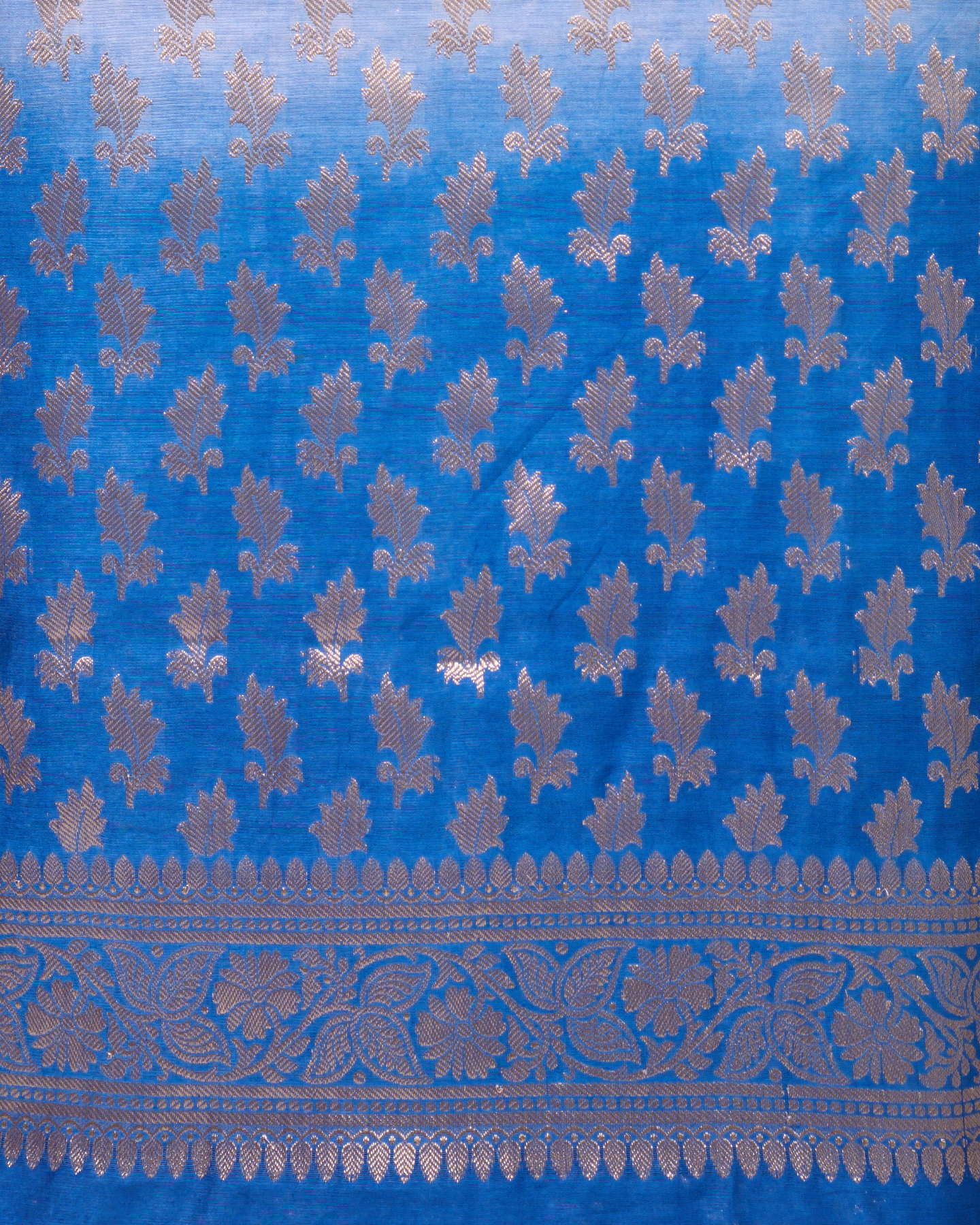 Blue Banarasi Chiniya Silk 3-Piece Suit Set with Ombre Shading