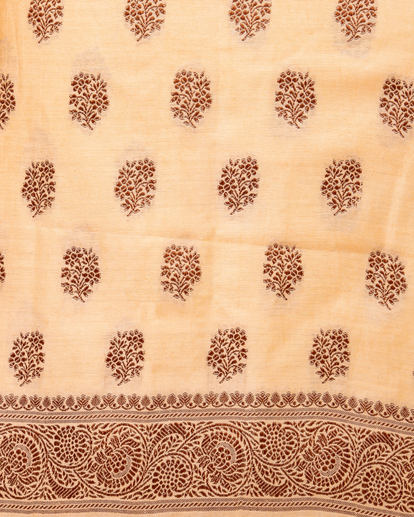 Creamish Yellow Banarasi Chiniya Silk 3-Piece Suit Set with Resham Weaving