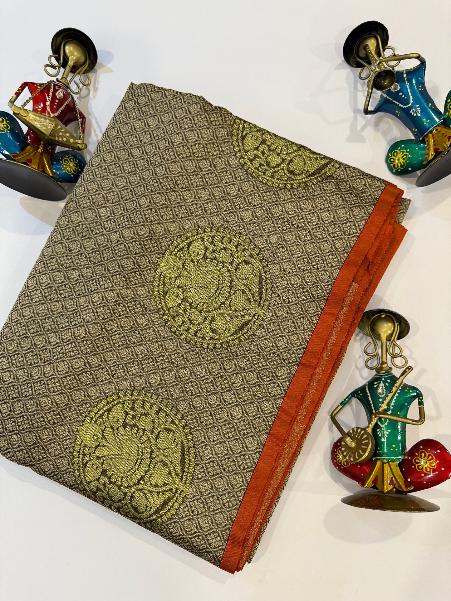 Grey Banarasi Silk Saree – Tanchui Weave with Silver & Gold Zari