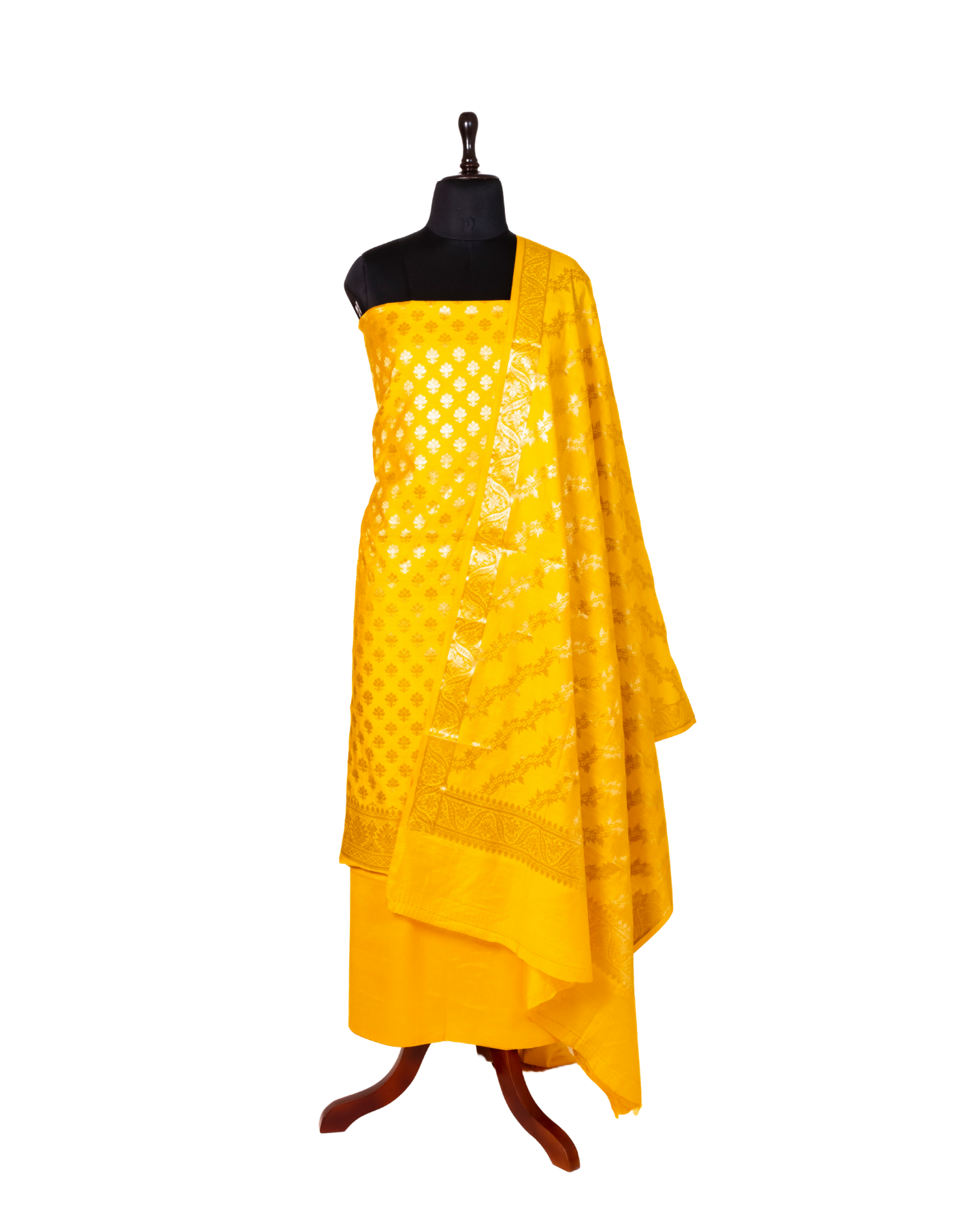 Marie gold yellow Banarasi Chiniya Silk 3-Piece Suit Set