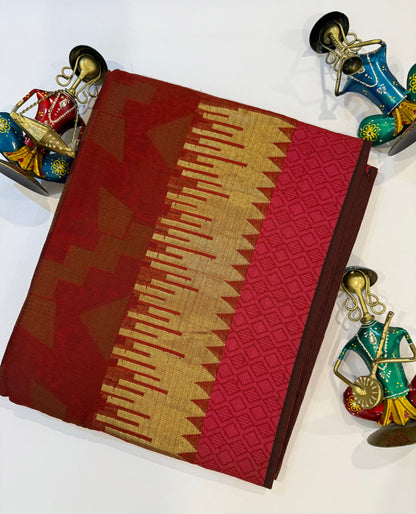 Maroon Banarasi Silk Saree – Abstract Design with Bel Buta Pallu