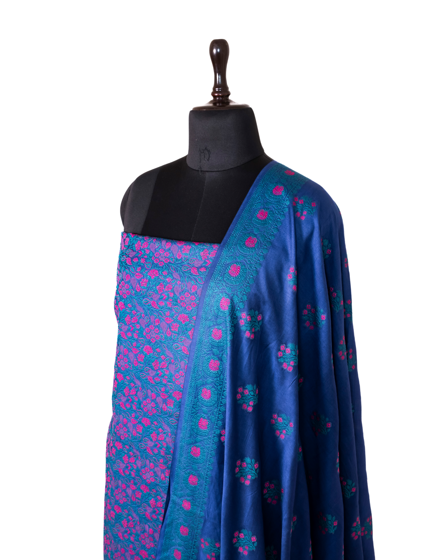 Deep Blue Banarasi Chiniya Silk 3-Piece Suit Set with Jaamdani weaving