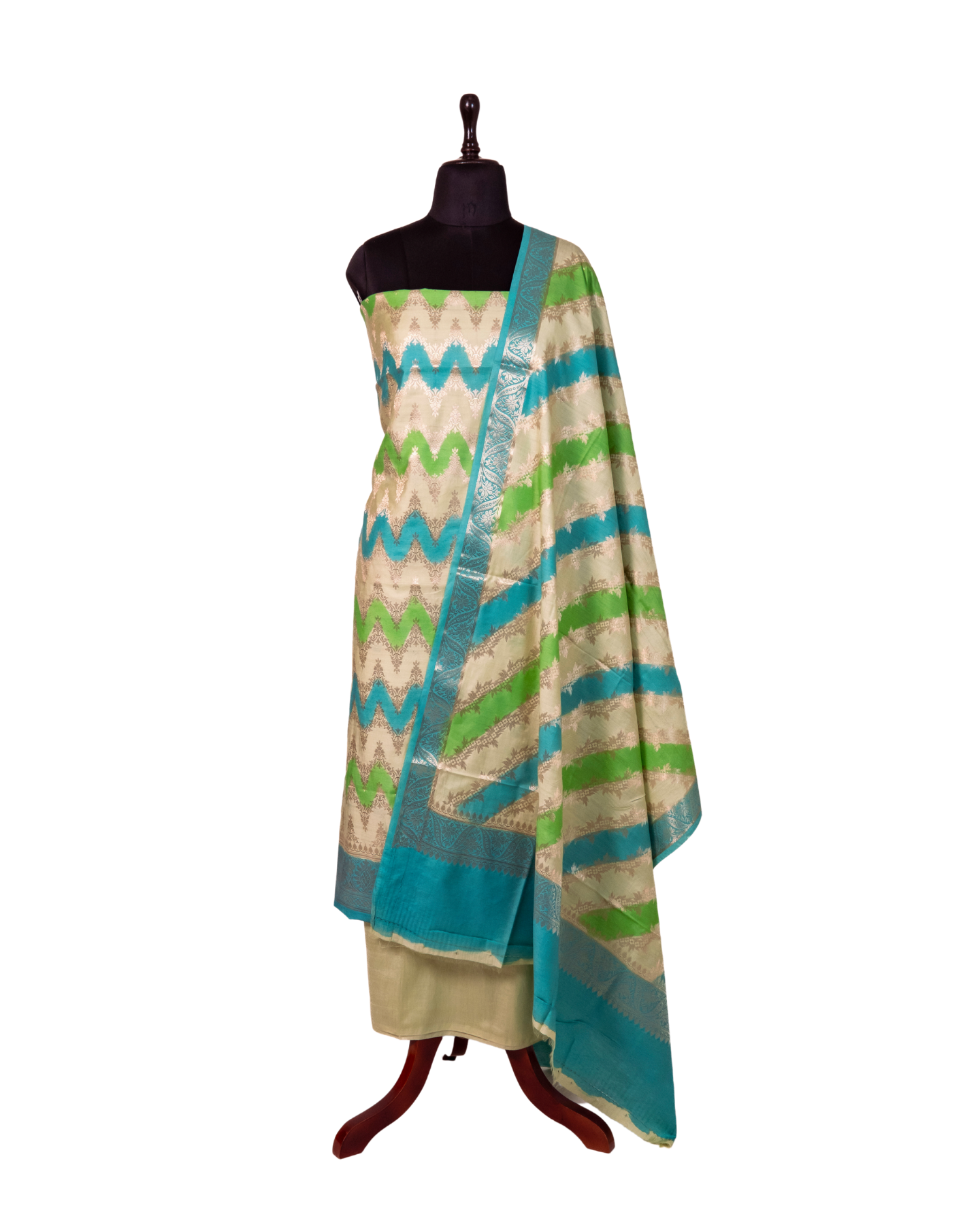 Brush Dyed Multicoloured Banarasi Chiniya Silk 3-Piece Suit Set
