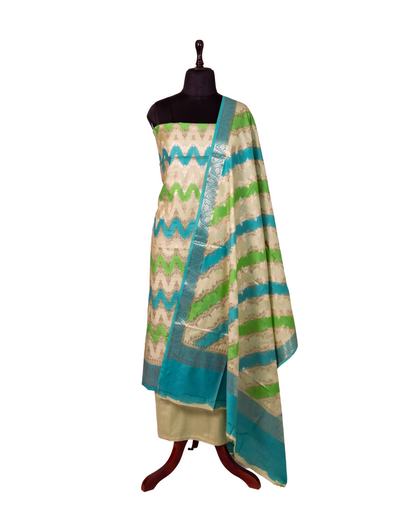 Brush Dyed Multicoloured Banarasi Chiniya Silk 3-Piece Suit Set