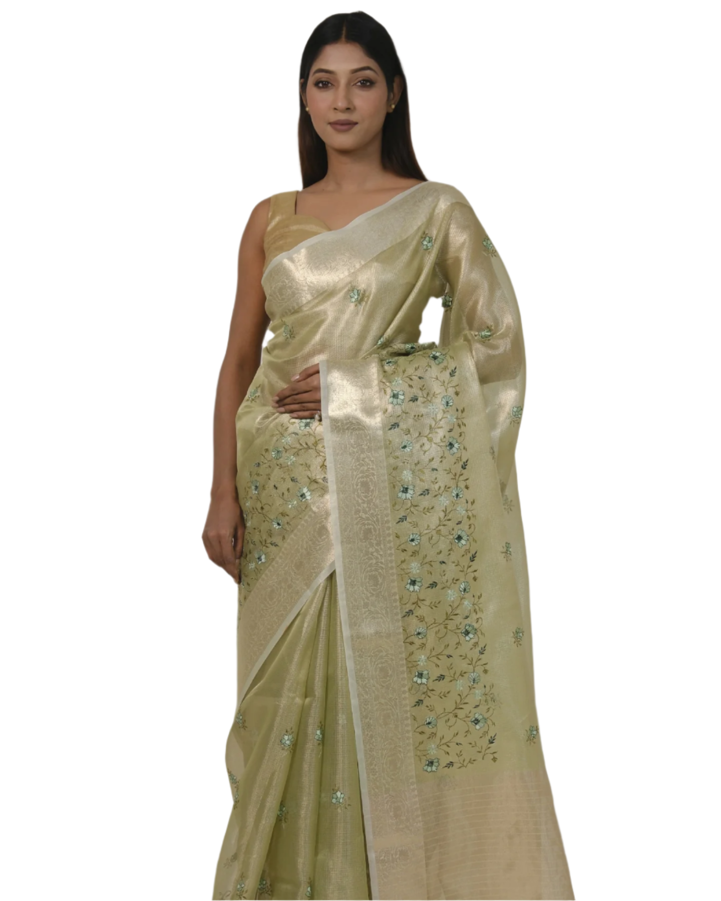 Advika - Pastel Green Banarasi Kota Tissue Silk Saree
