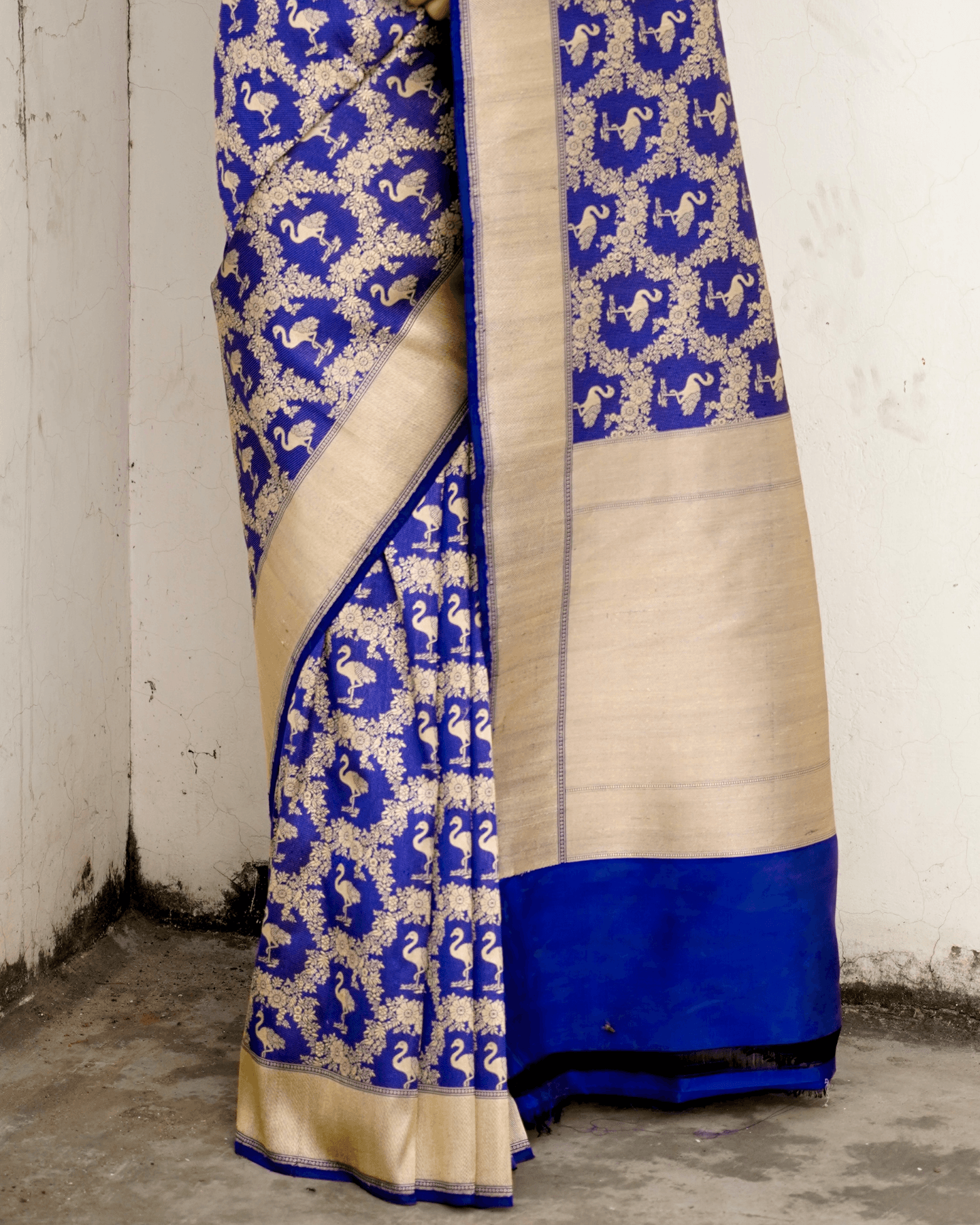 Malvika - Blue Pure Banarasi Katan Silk Saree With Swan Motifs