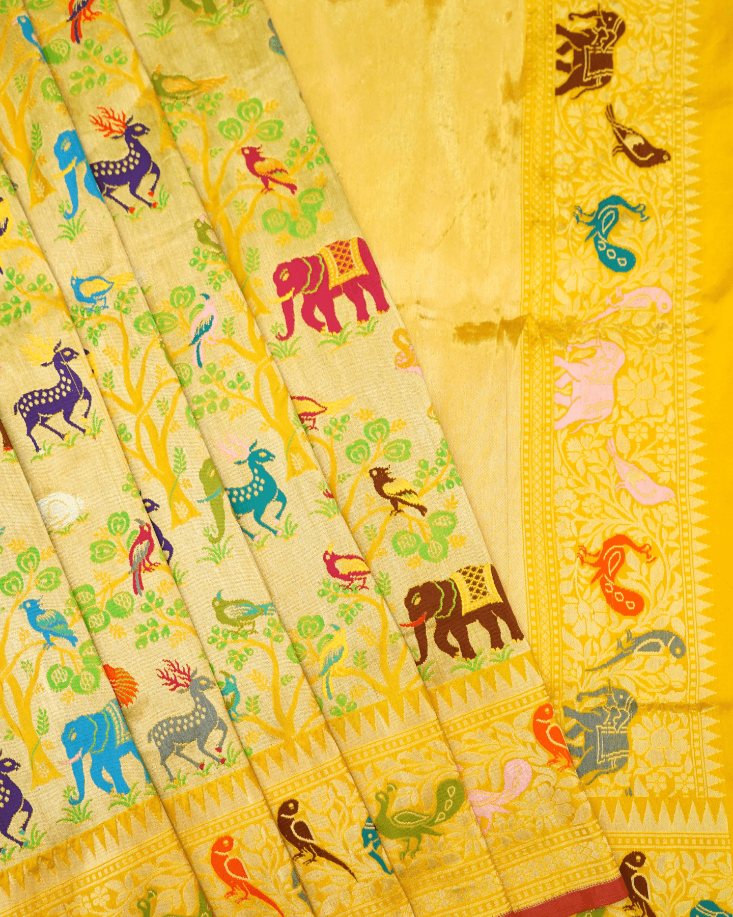 Baagh Baithak - Marigold Pure Banarasi Shikargah Katan Silk Handwoven Saree