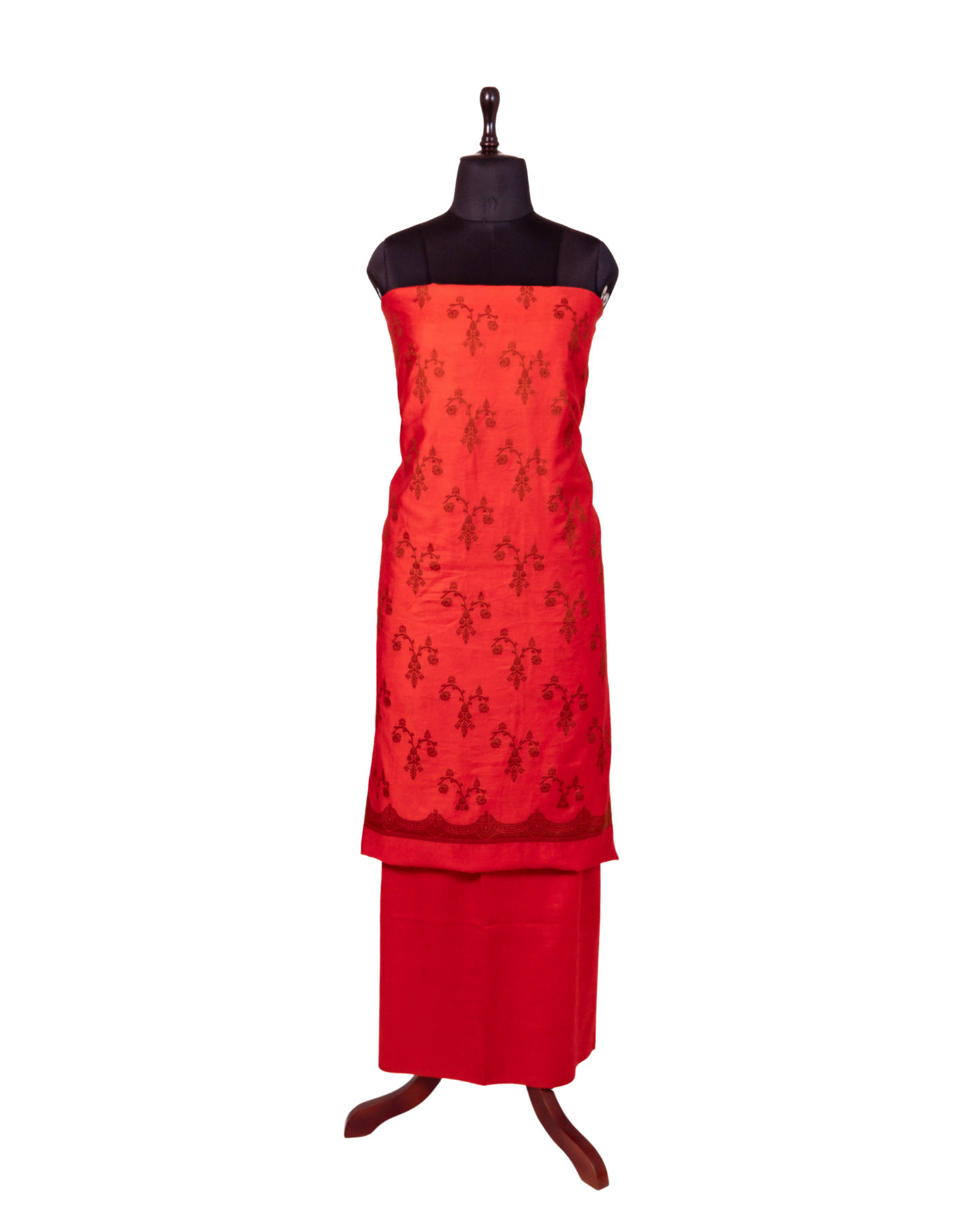 Red Banarasi Chiniya Silk 3-Piece Suit Set with Resham Weaving