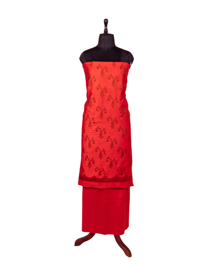 Red Banarasi Chiniya Silk 3-Piece Suit Set with Resham Weaving