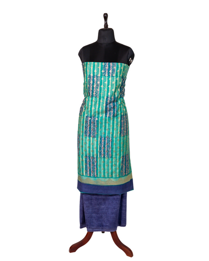 Aqua Blue - Banarasi Chiniya Silk 3-Piece Suit Set