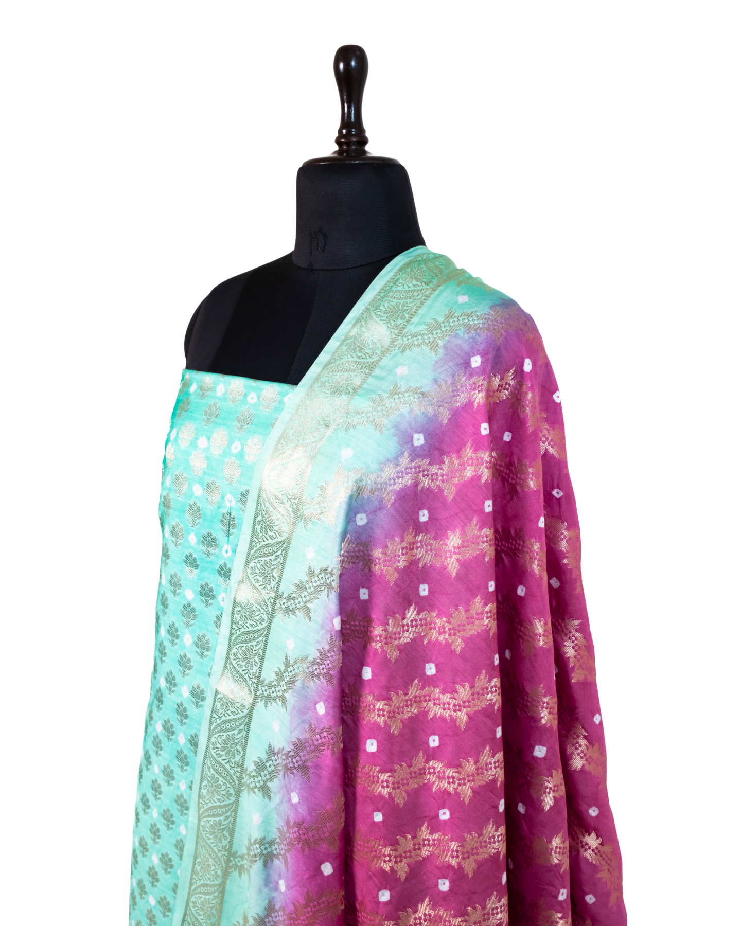 Aqua Blue Banarasi Chiniya Silk 3-Piece Suit Set with Bandhej print and Ombre Shaded dupatta