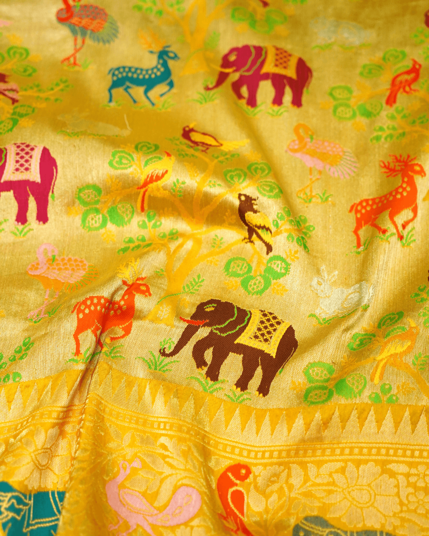 Baagh Baithak - Marigold Pure Banarasi Shikargah Katan Silk Handwoven Saree