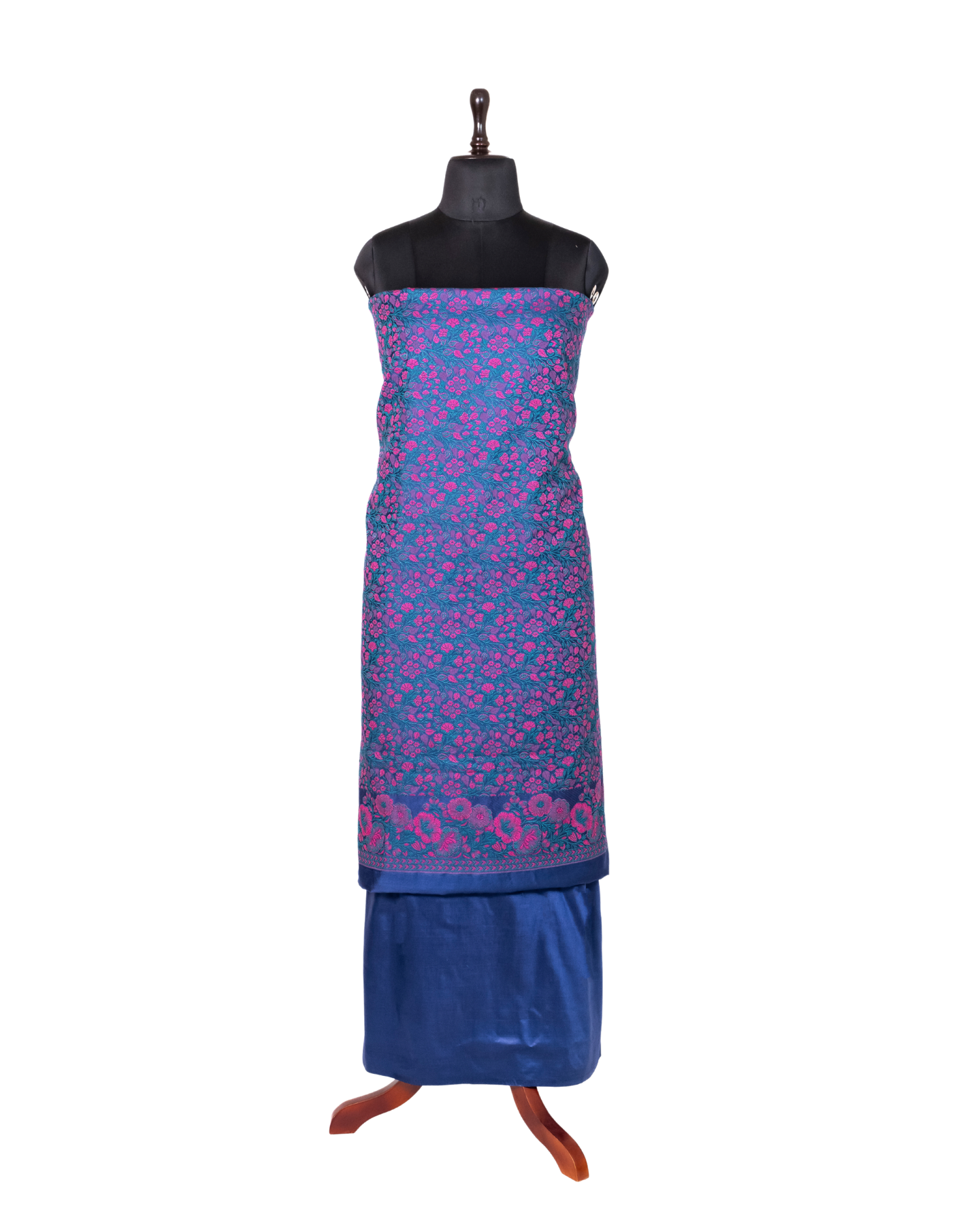 Deep Blue Banarasi Chiniya Silk 3-Piece Suit Set with Jaamdani weaving