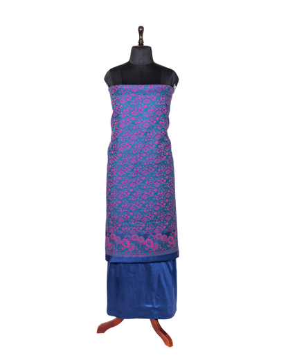 Deep Blue Banarasi Chiniya Silk 3-Piece Suit Set with Jaamdani weaving