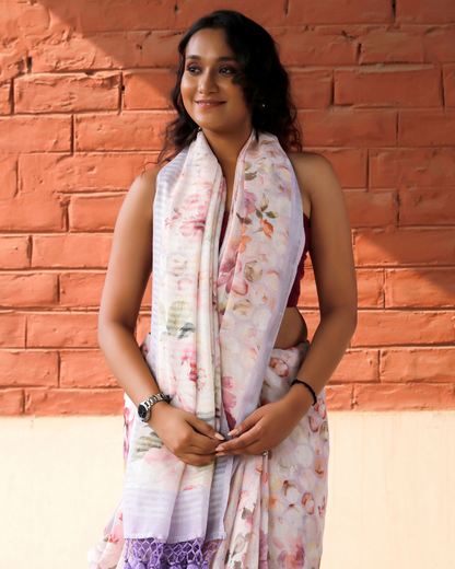 Lavender - Honeycomb Floral Linen Saree