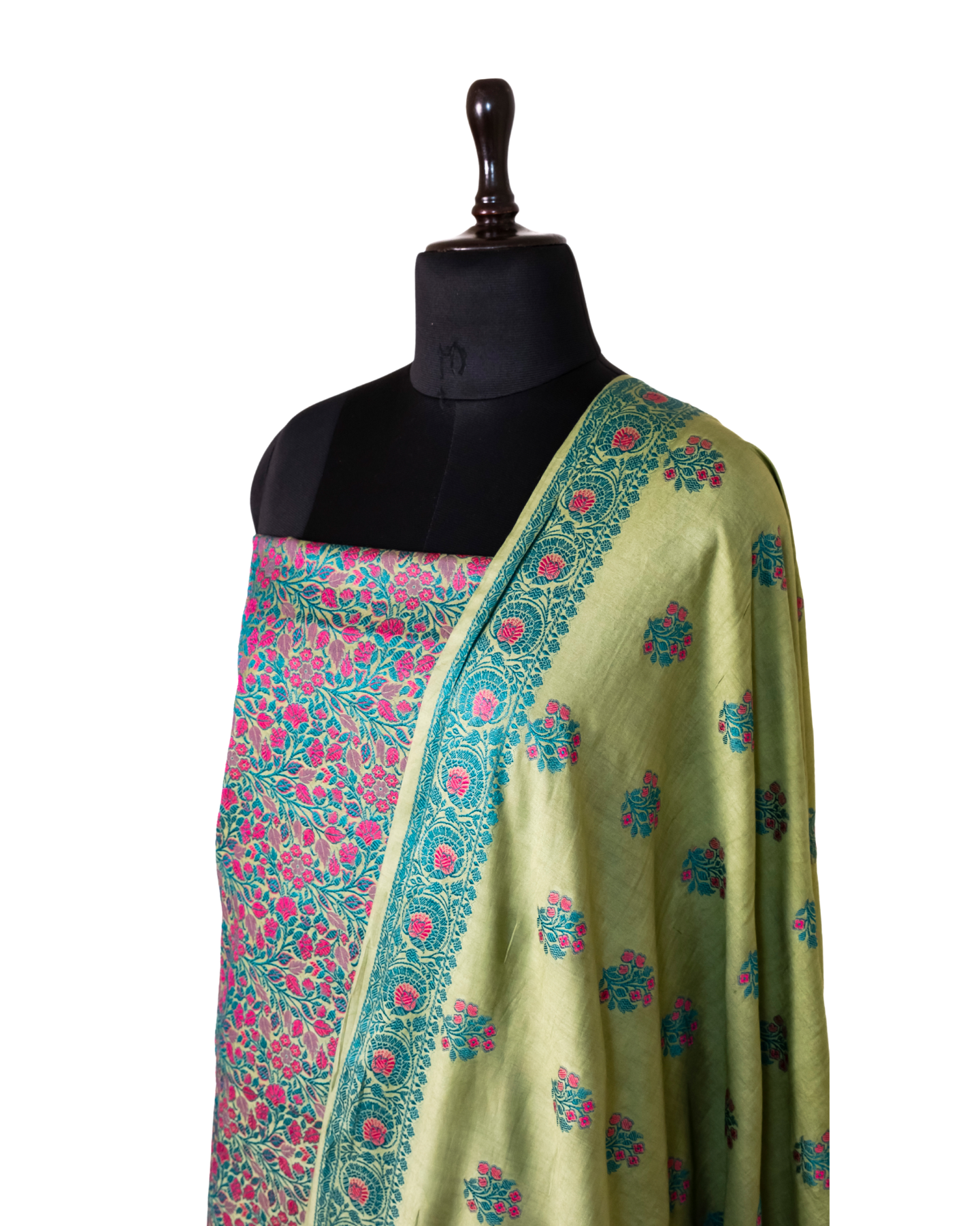 Dusky Green Banarasi Chiniya Silk 3-Piece Suit Set with Jaamdani weaving