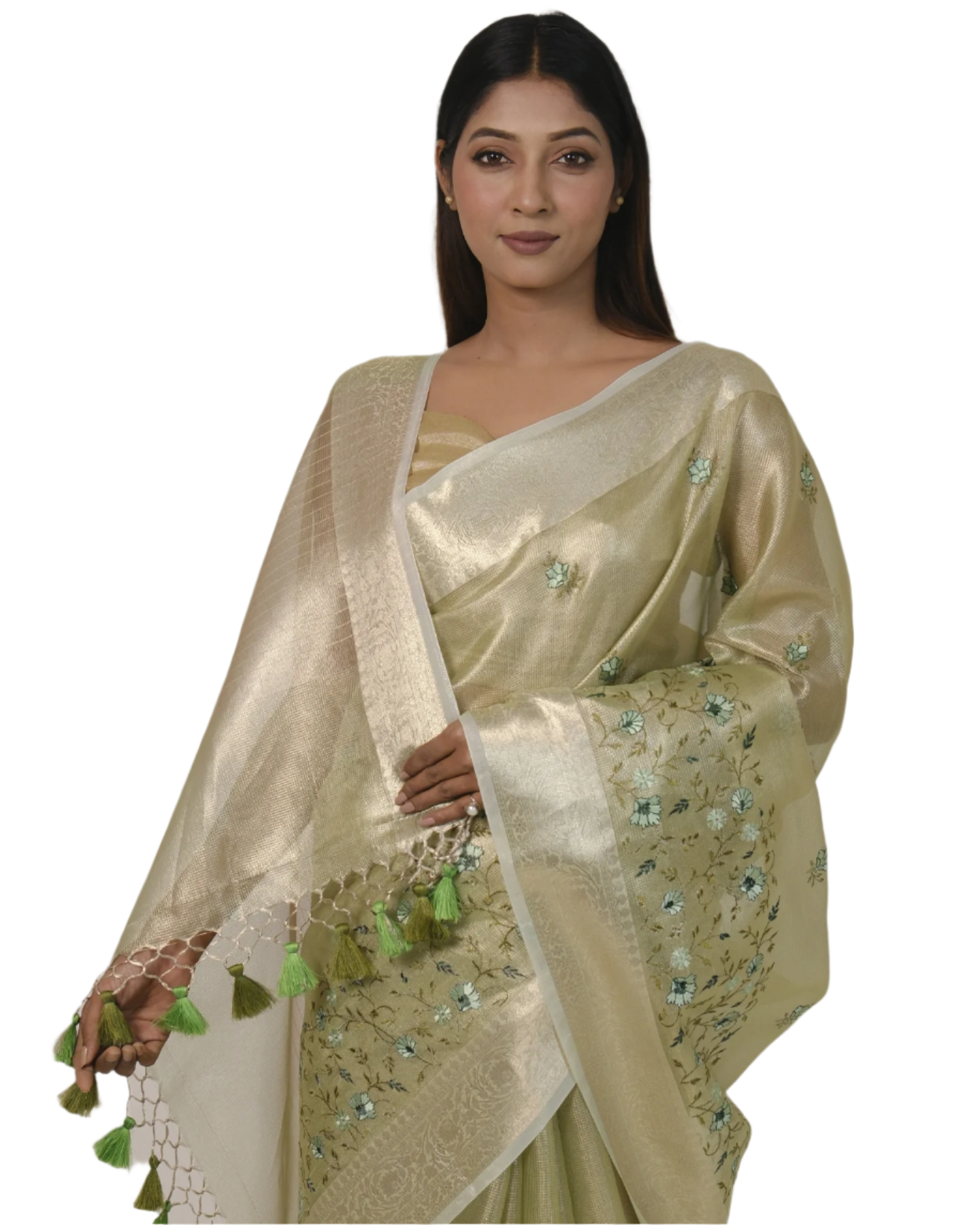 Advika - Pastel Green Banarasi Kota Tissue Silk Saree