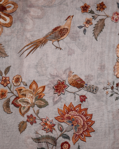 Gray - Floral Linen Saree in Soft Pastels