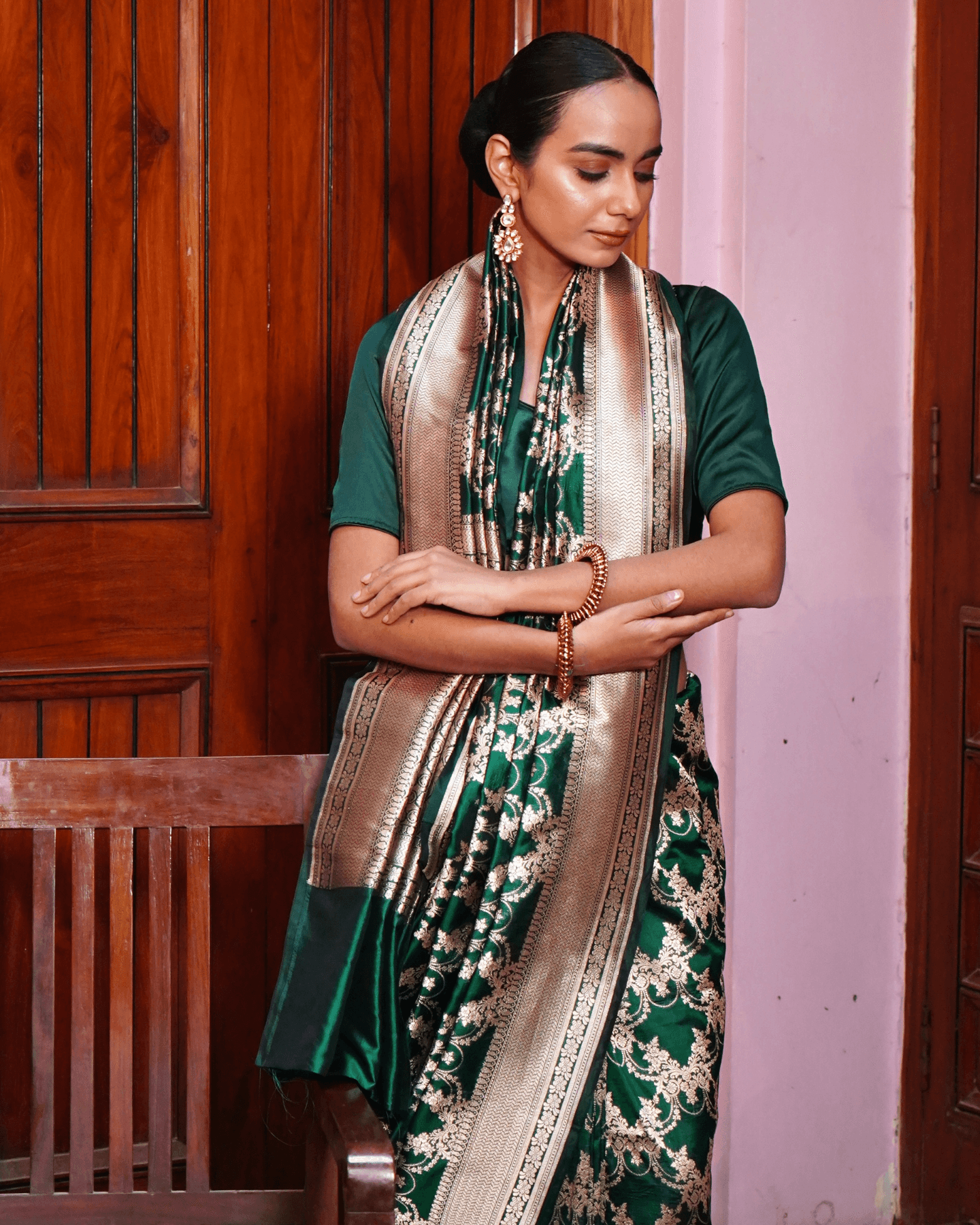 Parnika - Dark Green Pure Banarasi Katan Silk Saree