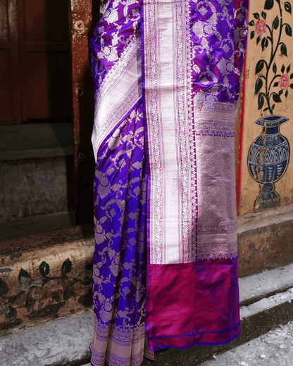 Shaivi - Dhoop-Chao Violet Pure Banarasi Katan Silk Saree