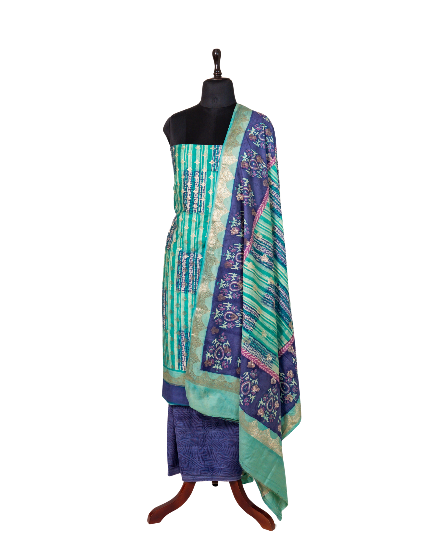 Aqua Blue - Banarasi Chiniya Silk 3-Piece Suit Set