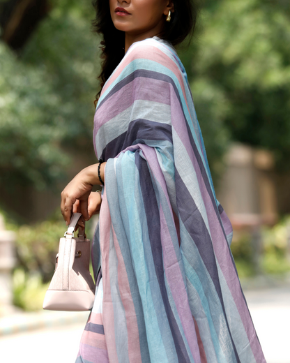 Multicolour Striped Linen Saree
