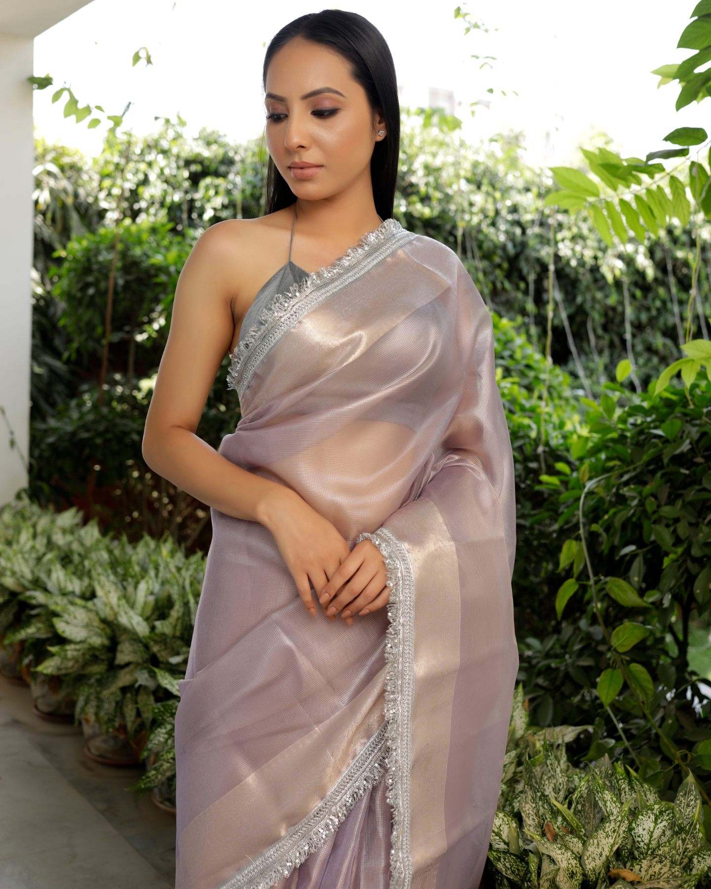 Aanvi - Lavender Pure Banarasi Kota Tissue Silk Saree