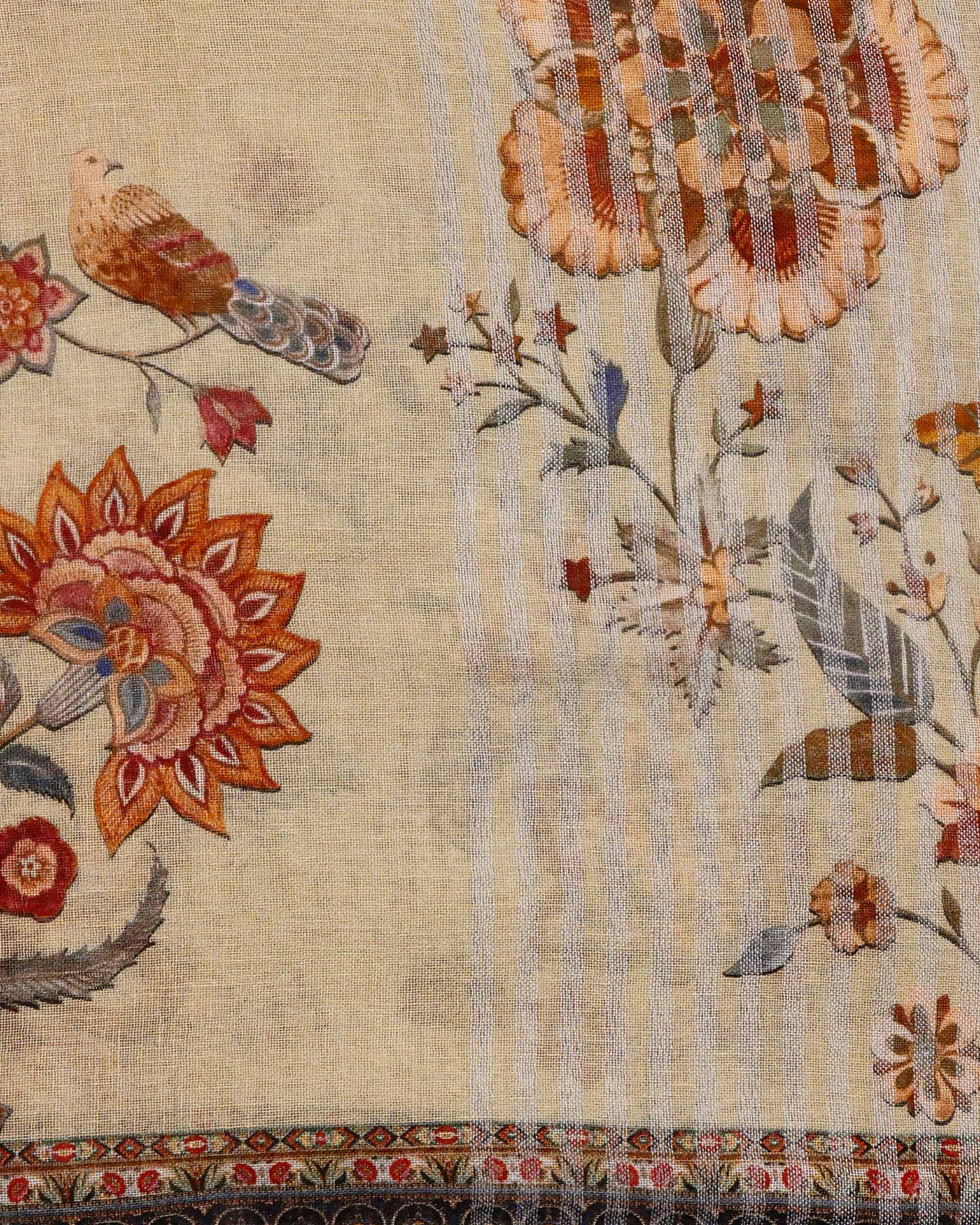 Lemon Yellow - Floral Linen Saree in Soft Pastels