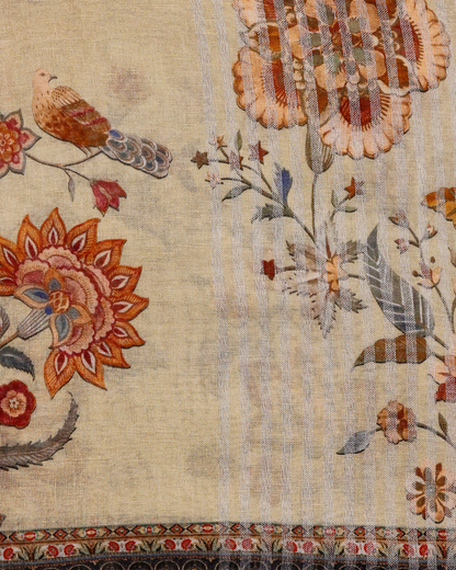 Lemon Yellow - Floral Linen Saree in Soft Pastels