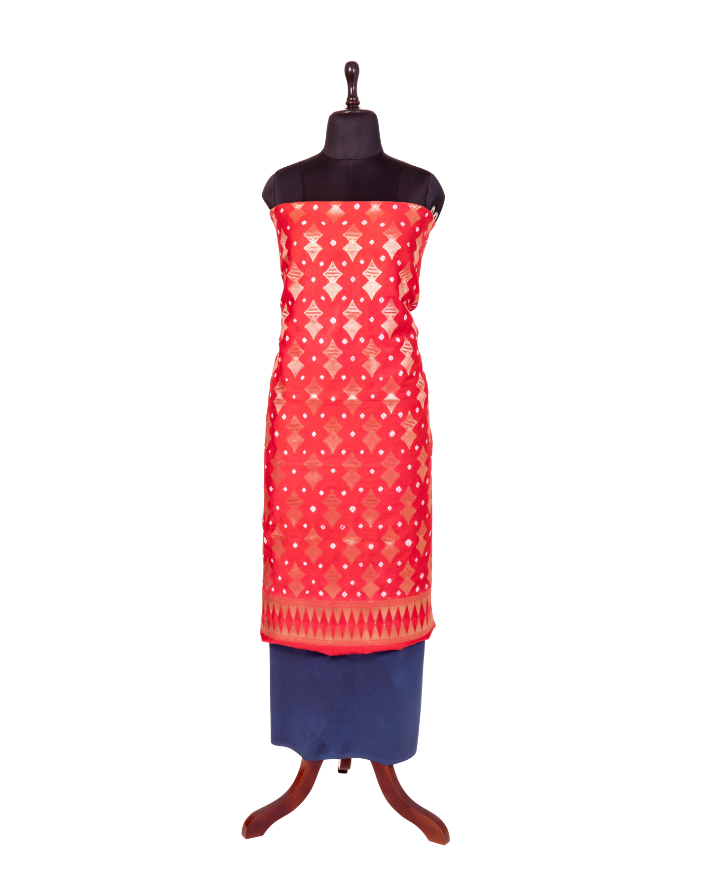 Carrot Red  Banarasi Chiniya Silk 3-Piece Suit Set with Bandhej pattern and Ombre Shaded Dupatta