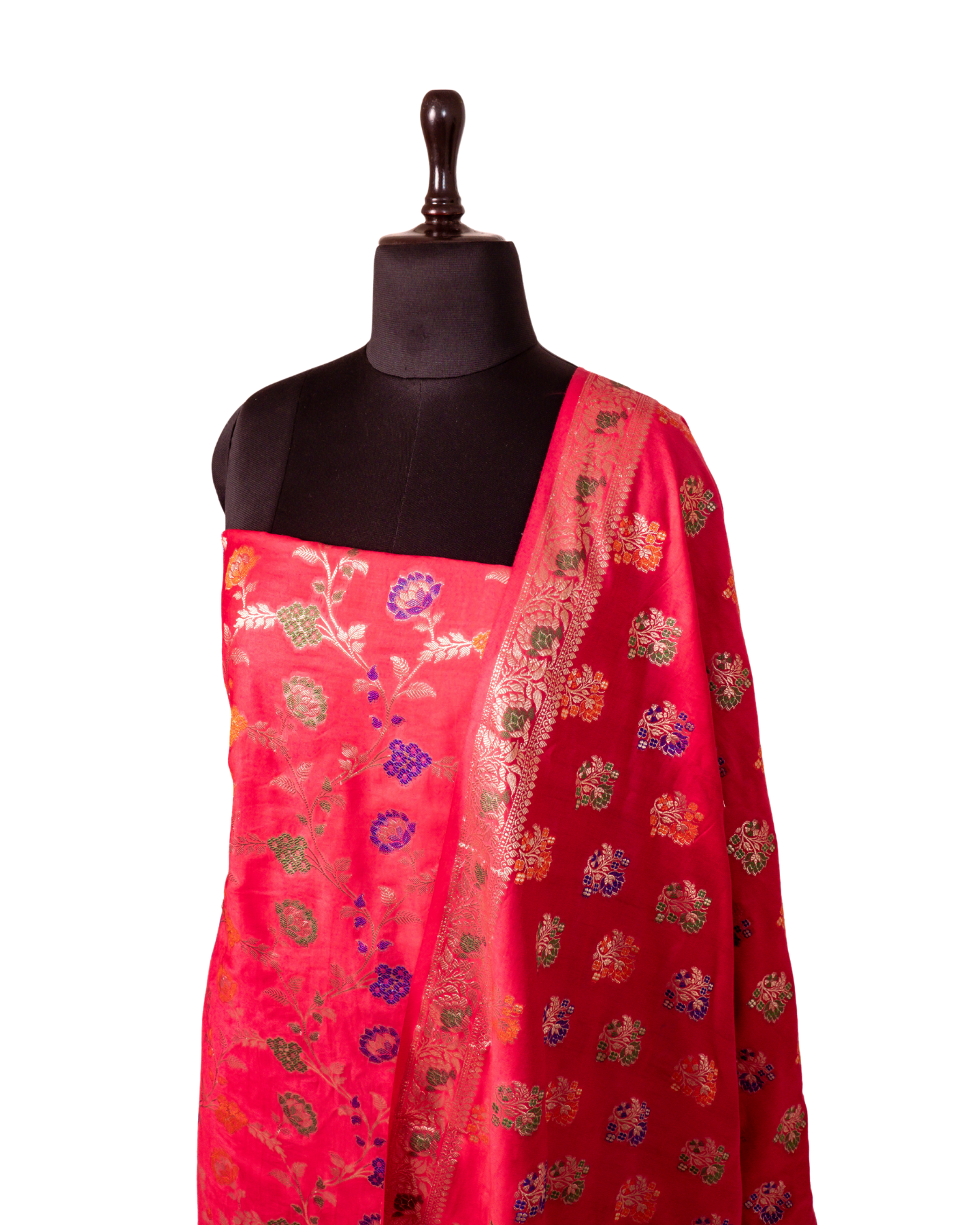 Light Red Banarasi Chiniya Silk 3-Piece Suit Set with Meenakari Jaal Weaving