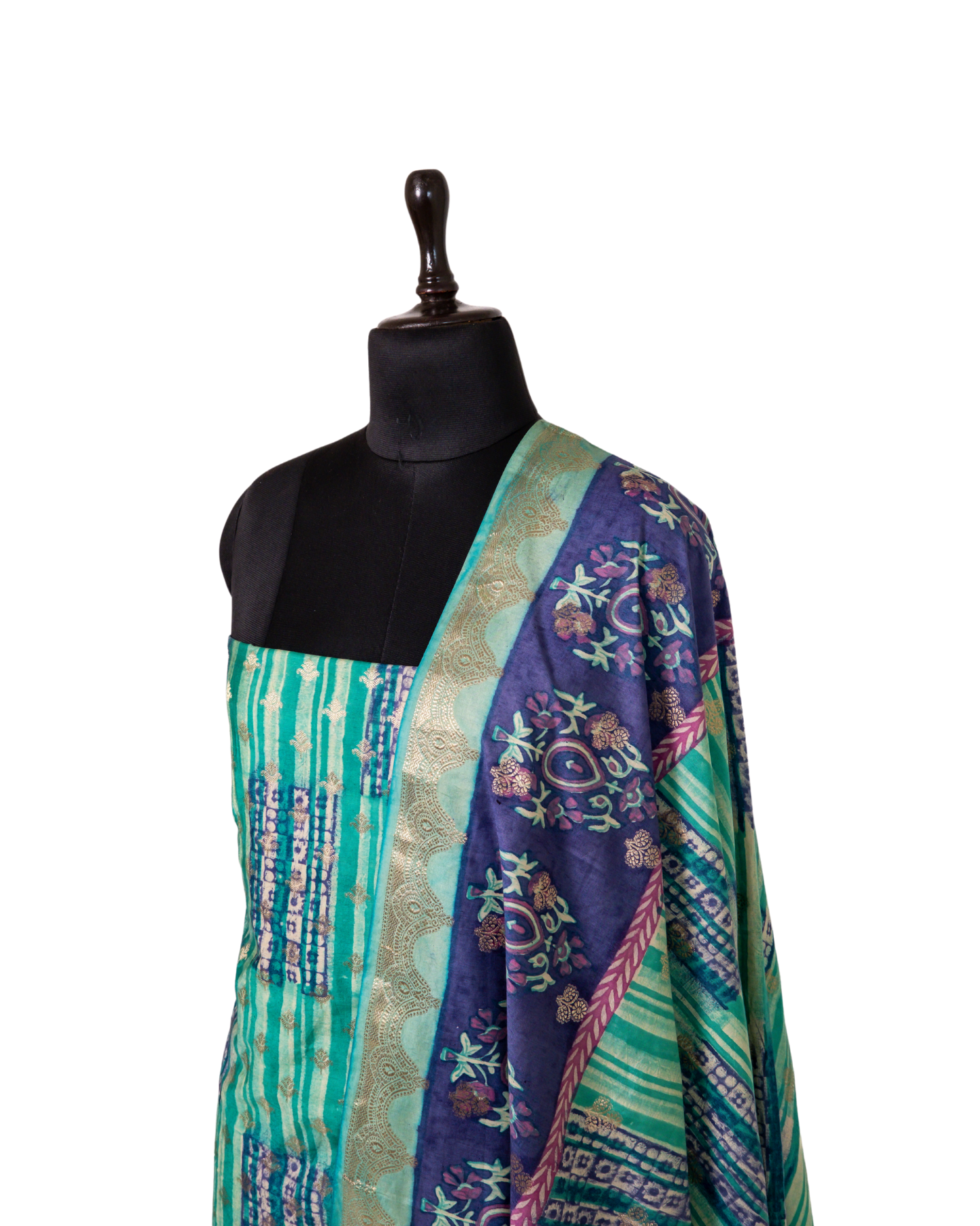 Aqua Blue - Banarasi Chiniya Silk 3-Piece Suit Set