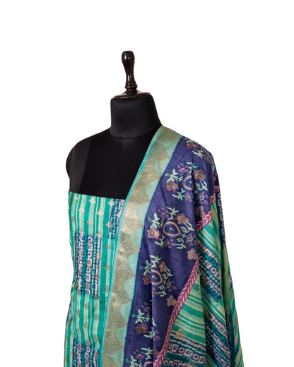 Aqua Blue - Banarasi Chiniya Silk 3-Piece Suit Set