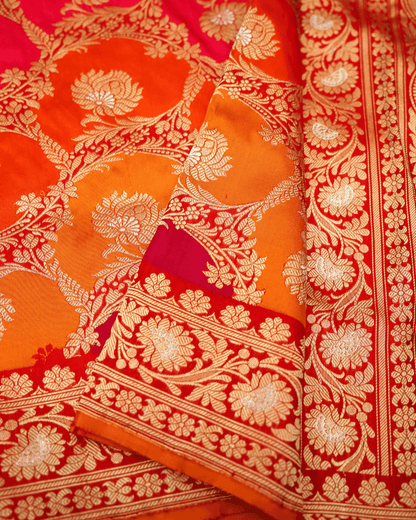 Rangkat Chaukadi - Pure Banarasi Katan Silk Rangkaat Handwoven Saree