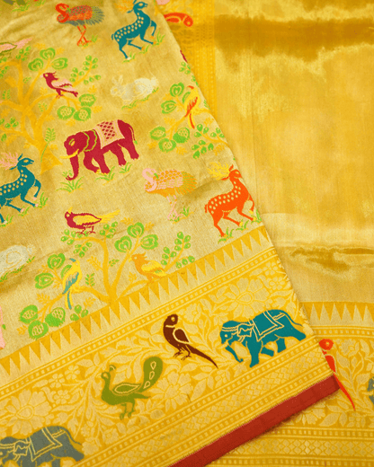 Baagh Baithak - Marigold Pure Banarasi Shikargah Katan Silk Handwoven Saree