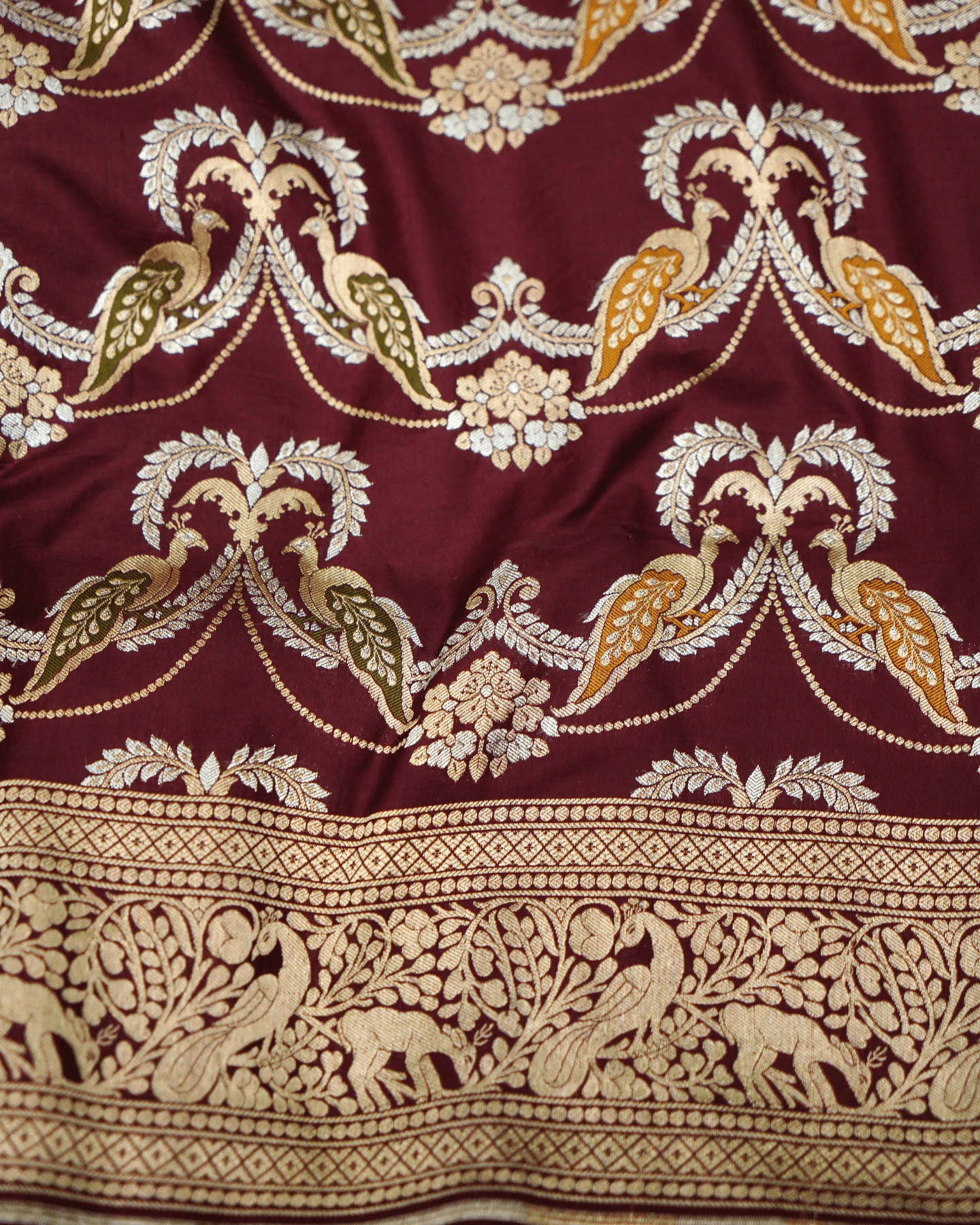 Sanakriti - Cola Brown Pure Banarasi Katan Silk Saree with Peacock Motifs