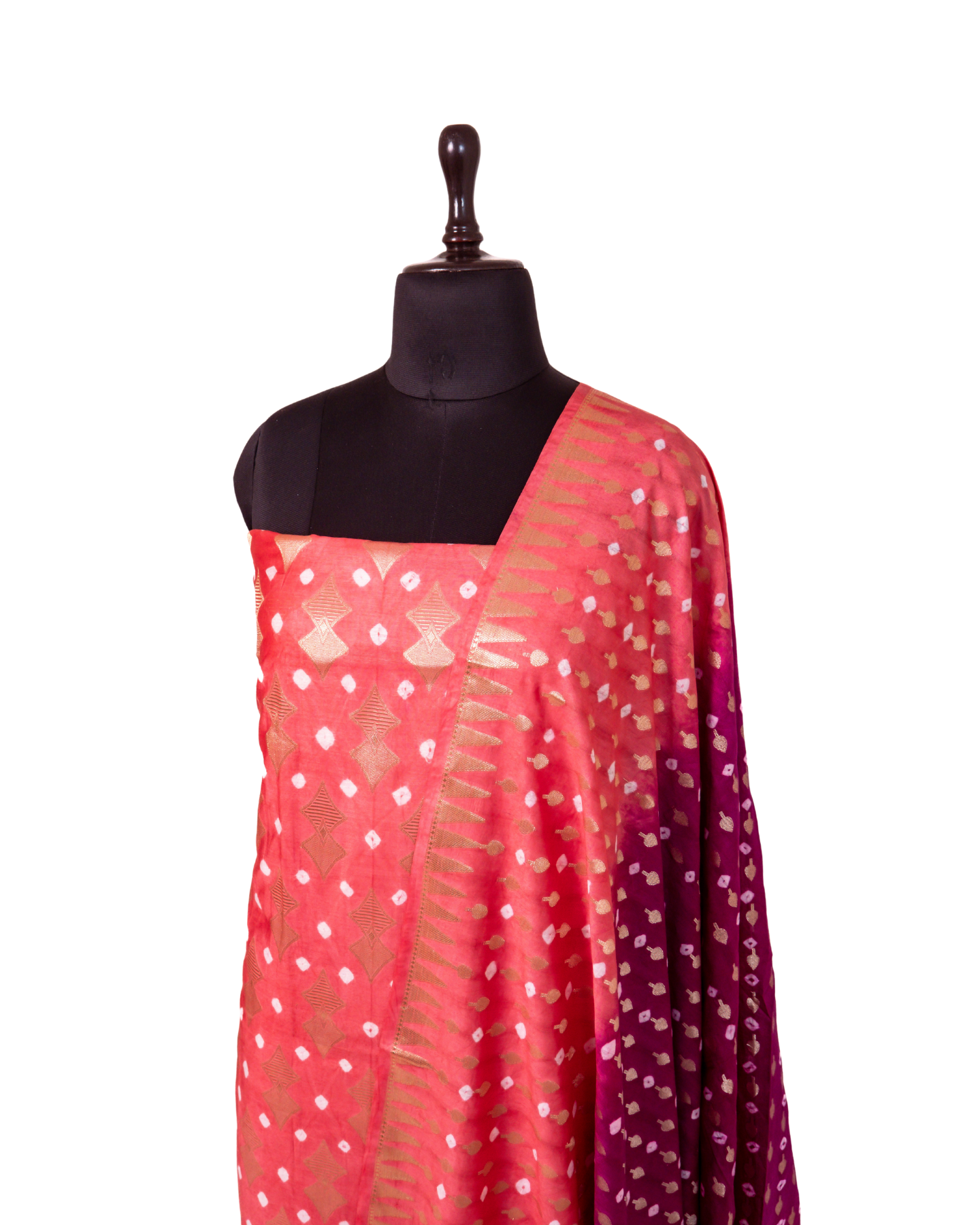 Peach Banarasi Chiniya Silk 3-Piece Suit Set with Bandhej pattern and Ombre Shaded Dupatta