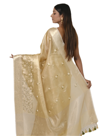 Advika - Tusser gold Pure Banarasi Kota Tissue Silk Saree